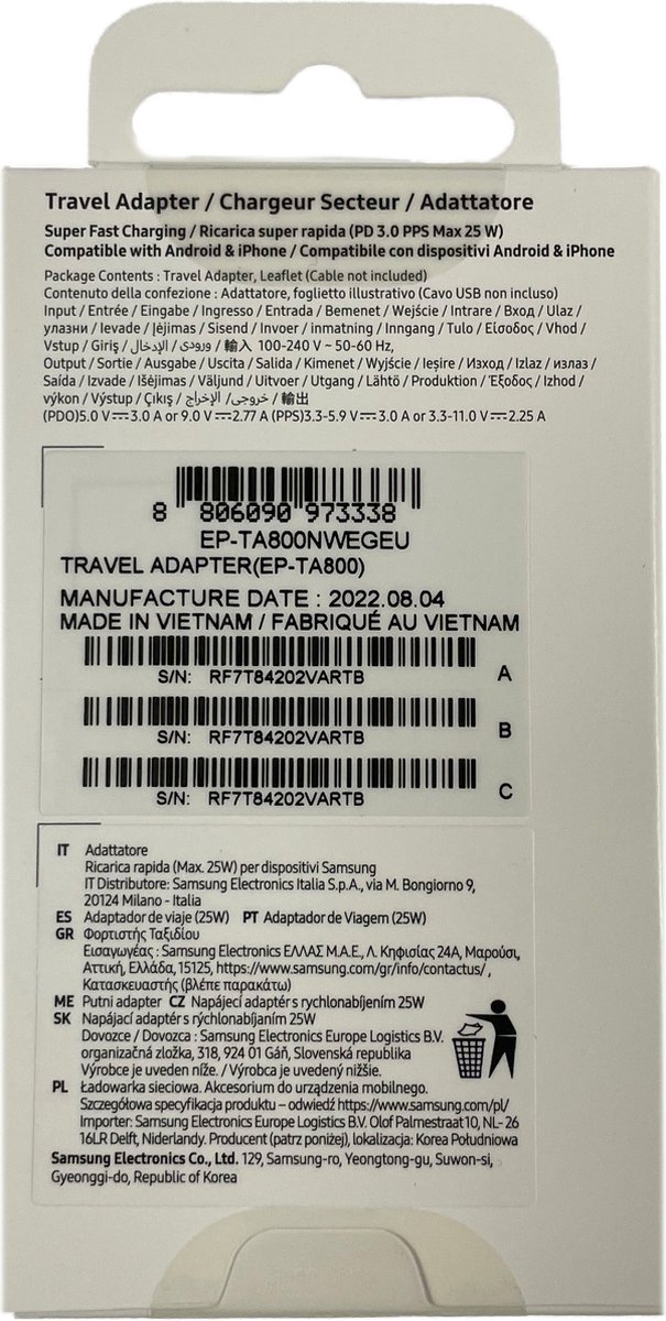 Samsung 25W Travel Adapter w/o cable