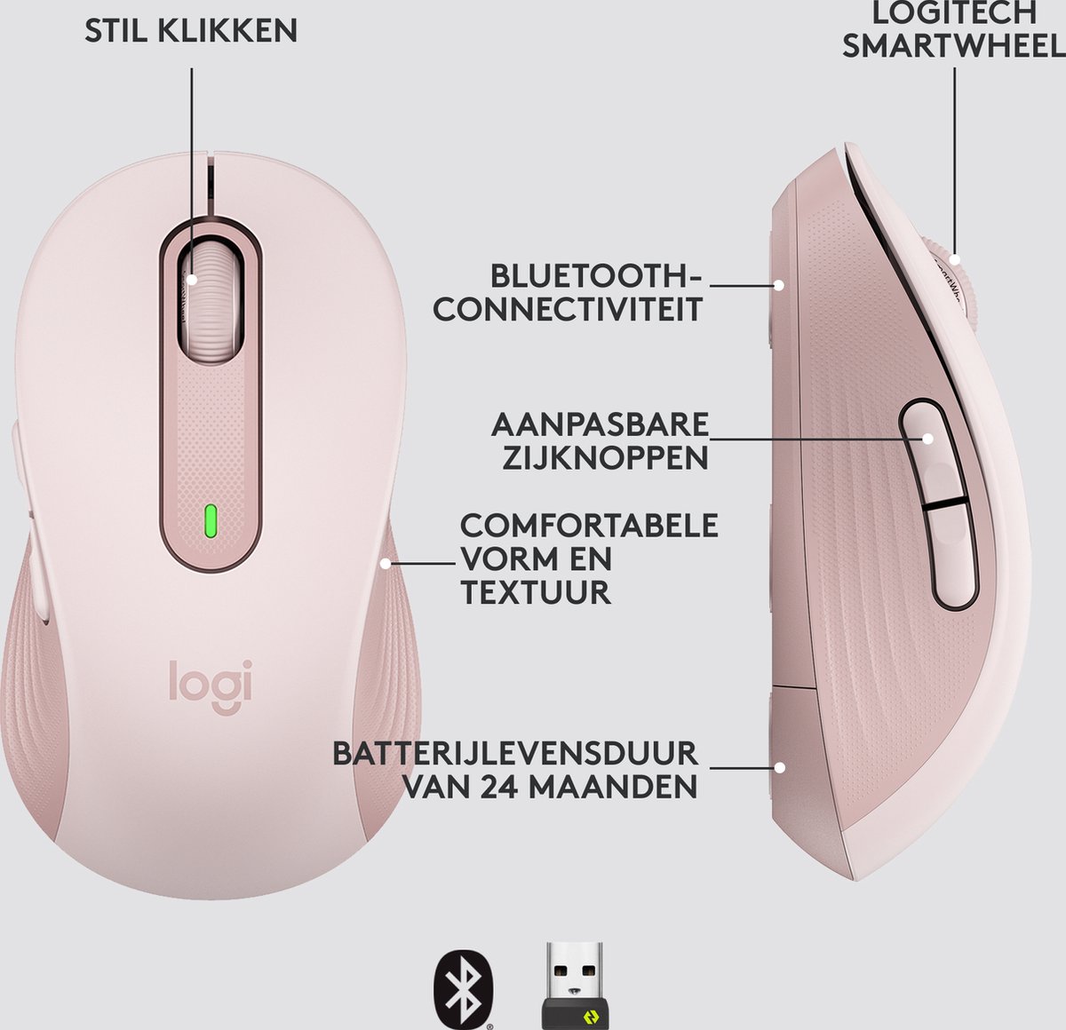 Logitech Signature M650 L Draadloze Muis - Roze