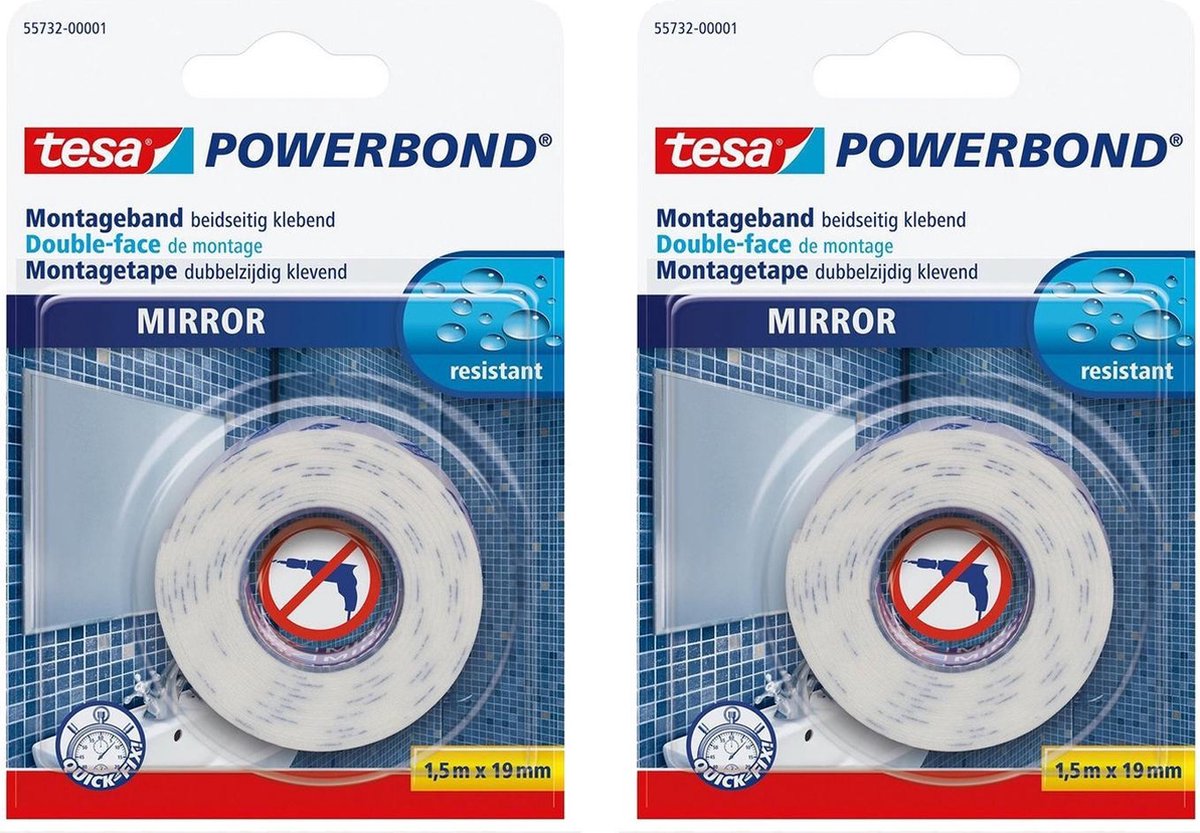 2x Tesa Dubbelzijdig Montage Tape Waterproof Op Rol 1,5 Meter - Tape (Klussen)