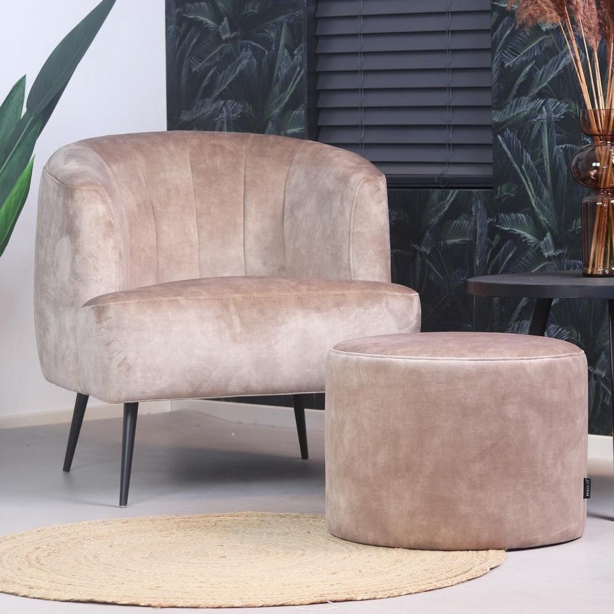 Bronx71 Velvet Poef Beau Taupe - Bruin