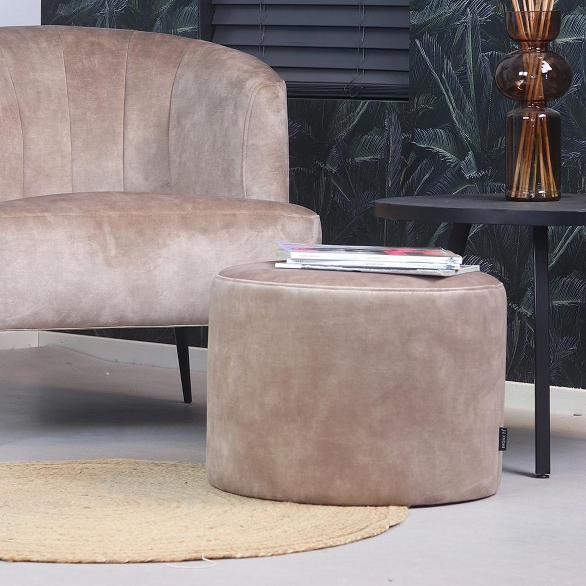 Bronx71 Velvet Poef Beau Taupe - Bruin