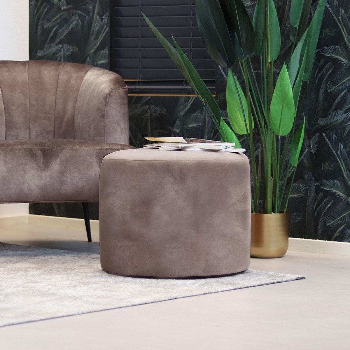Bronx71 Velvet Poef Beau Taupe - Bruin