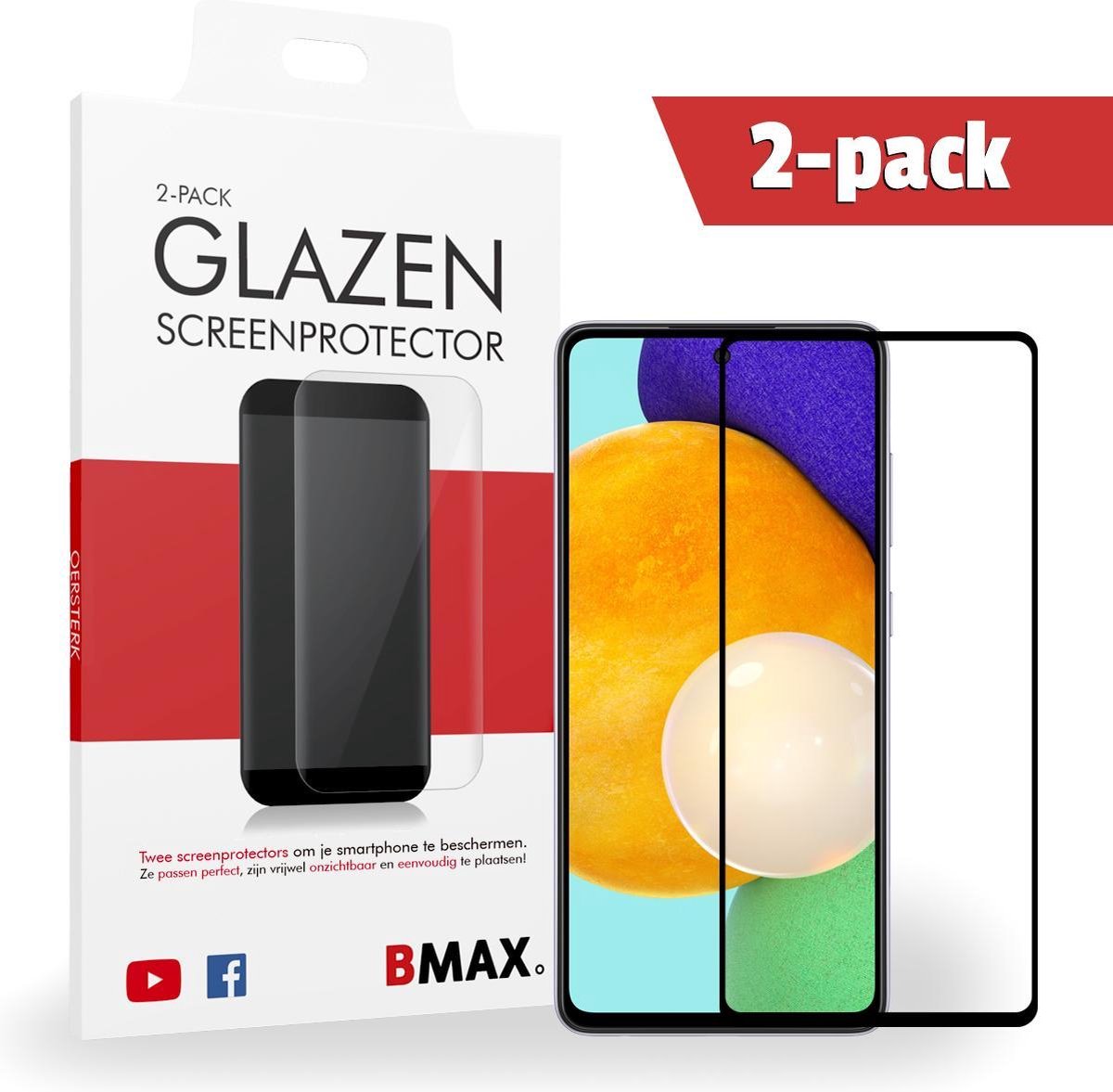 2-pack Bmax Samsung Galaxy A52 Screenprotector - Glass - Full Cover 2.5d - Black