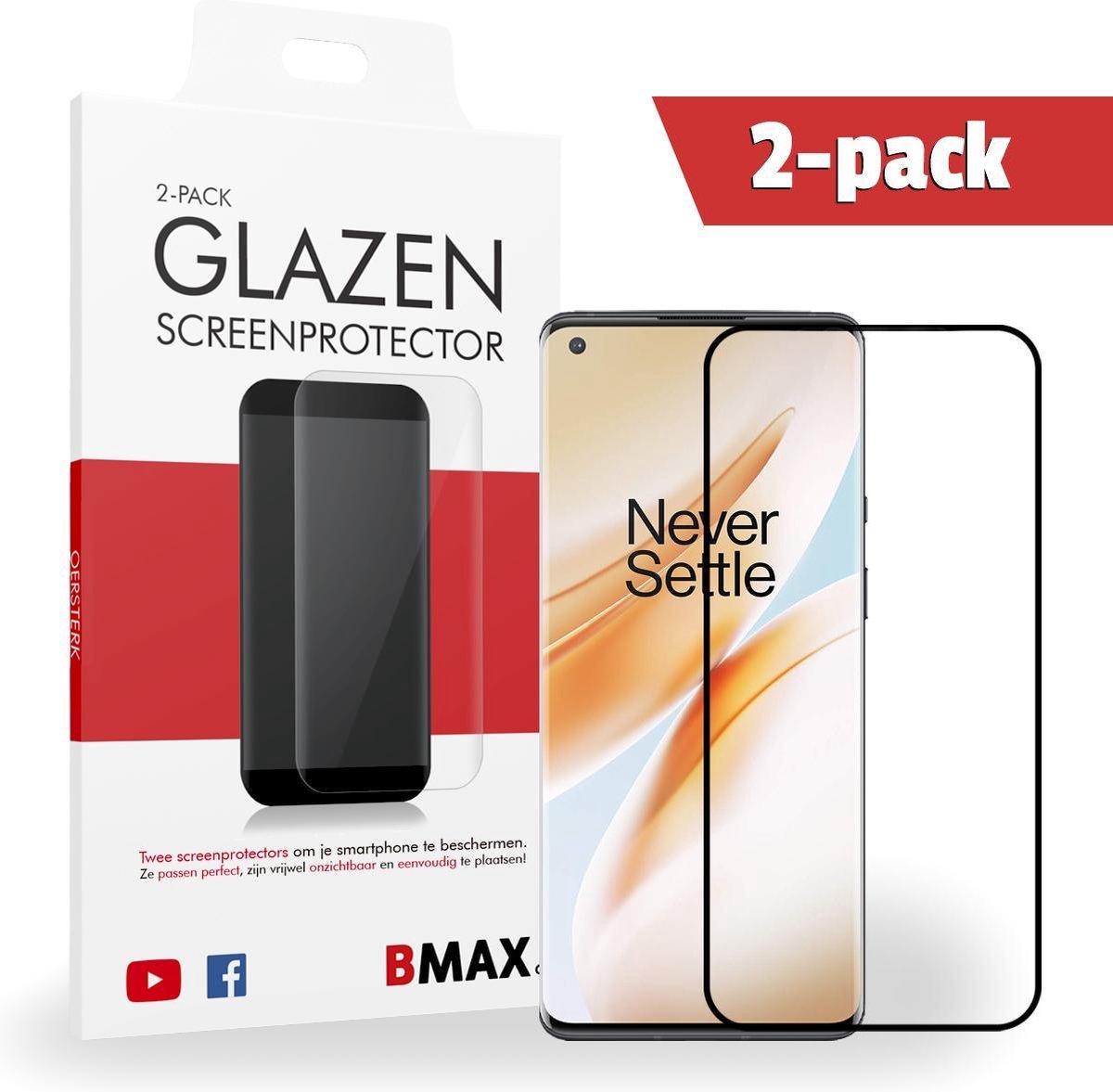 2-pack Bmax Oneplus 8t Screenprotector - Glass - Full Cover 2.5d - Black
