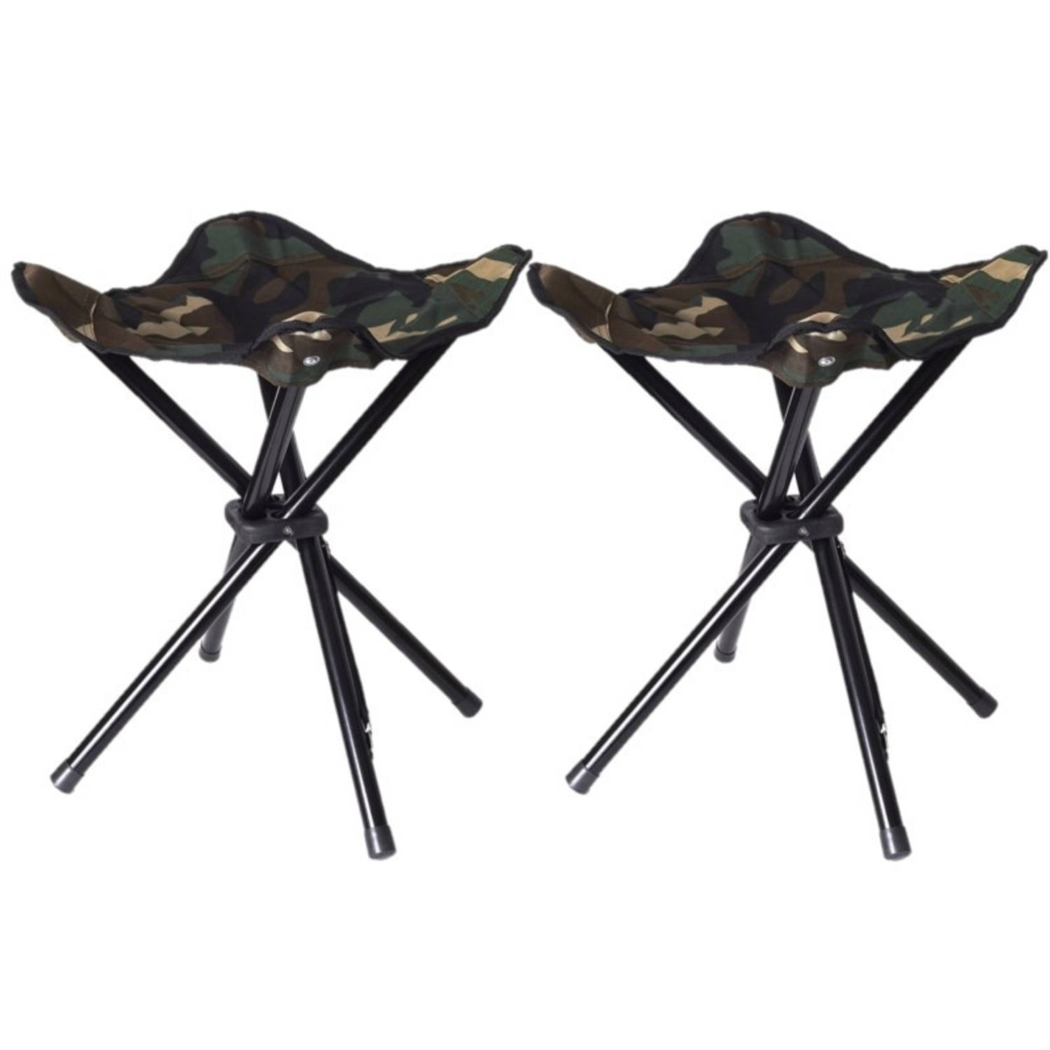 Set Van 2x Stuks Vier Poots Opvouwbare Krukjes Camouflage Leger 42 Cm - Campingstoel - Visserskrukje - Groen