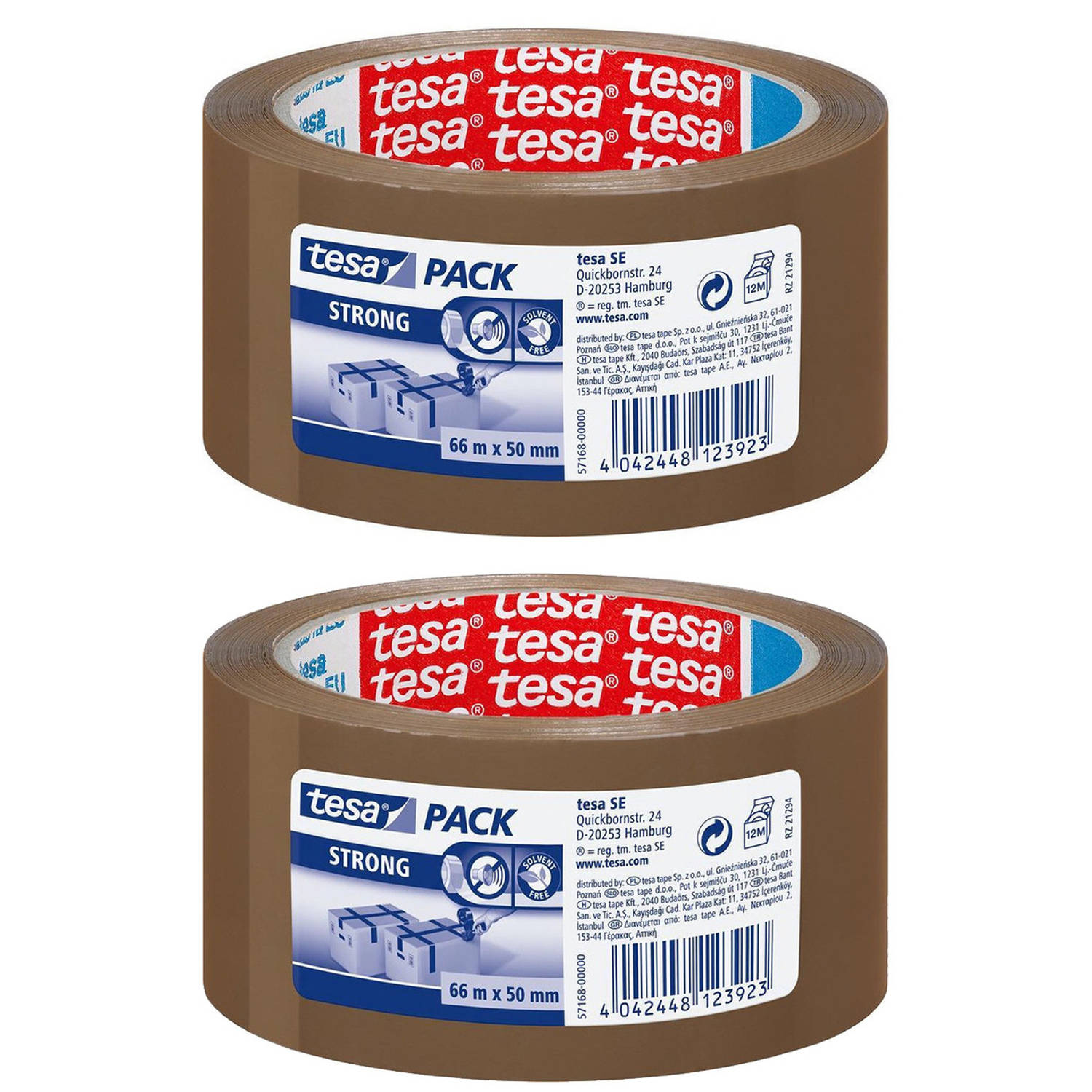 2x Tesae Verpakkingstape Sterk 66 Mtr X 50 Mm - Tape (Klussen) - Bruin