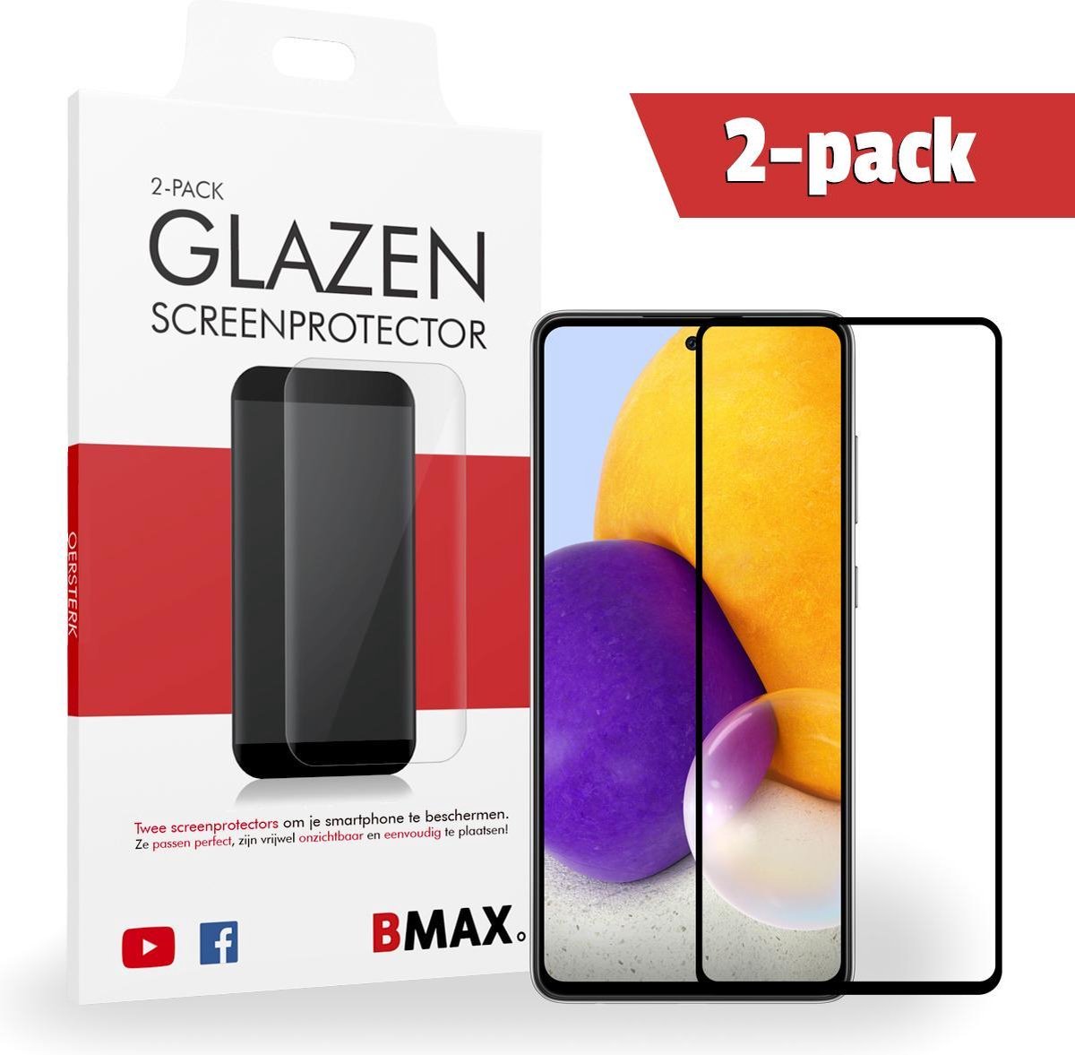 2-pack Bmax Samsung Galaxy A72 Screenprotector - Glass - Full Cover 2.5d - Black