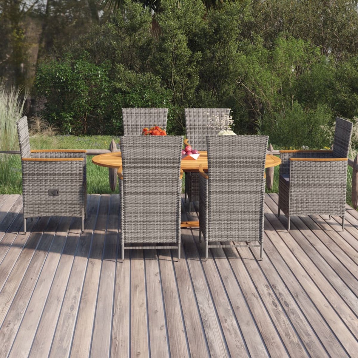 Vidaxl 7-delige Tuinset Poly Rattan - Grijs