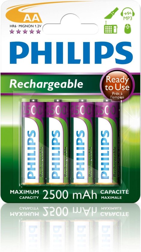 Philips Oplaadbare Batterijen Aa/hr6 1,2 Volt 2500 Mah 4 Stuks