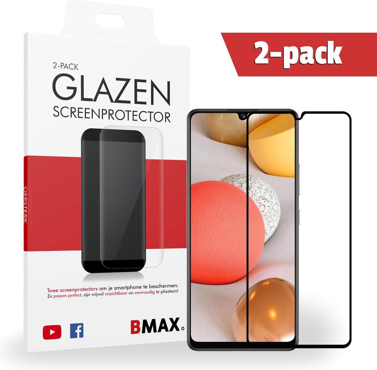 2-pack Bmax Samsung Galaxy A42 Screenprotector - Glass - Full Cover 2.5d - Black