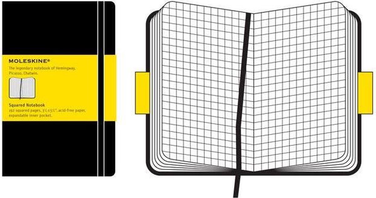 Moleskine Notitieboek, Ft 9 X 14 Cm, Geruit, Harde Cover, 192 Bladzijden, - Zwart