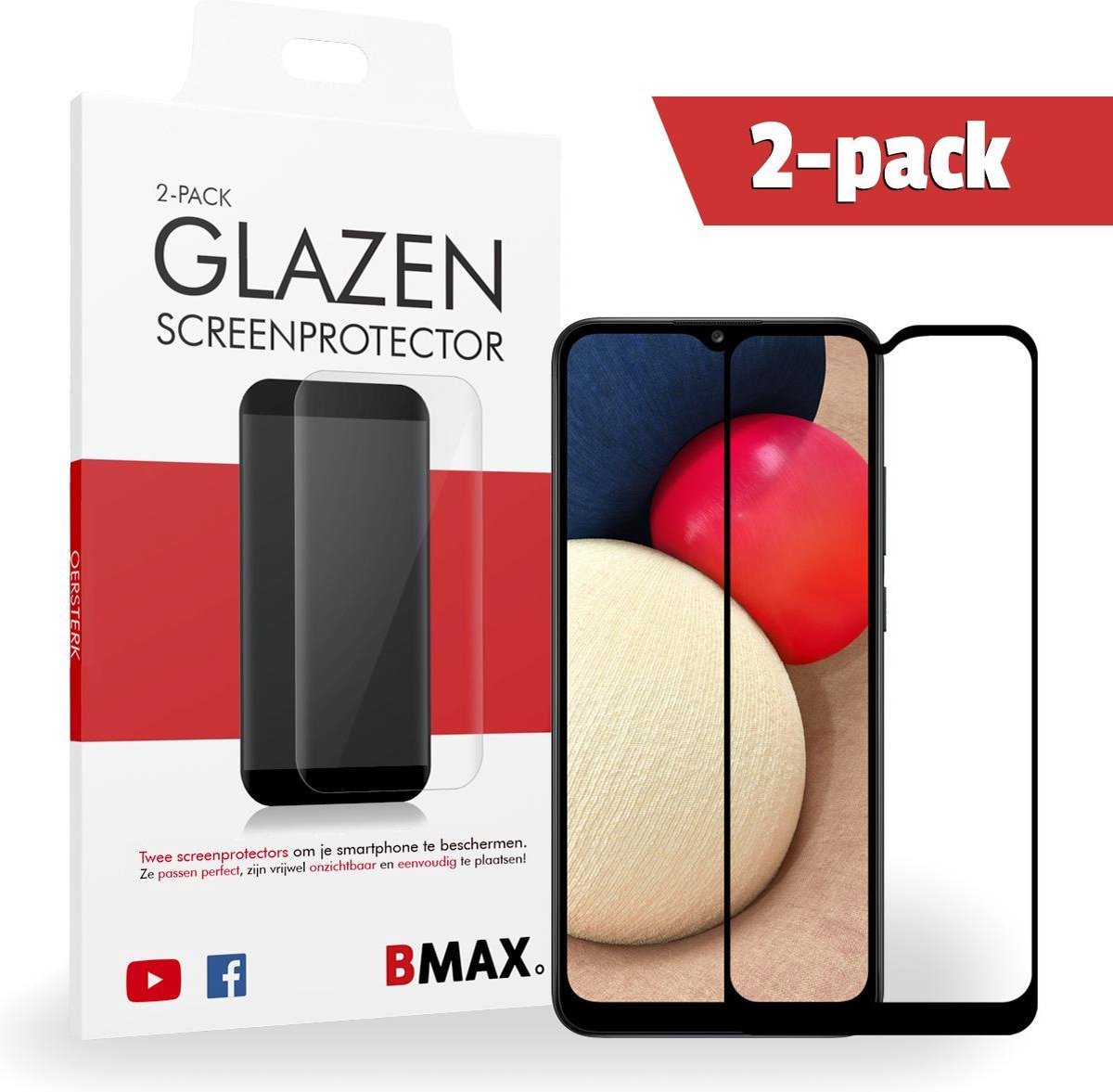 2-pack Bmax Samsung Galaxy A02s Screenprotector - Glass - Full Cover 2.5d - Black