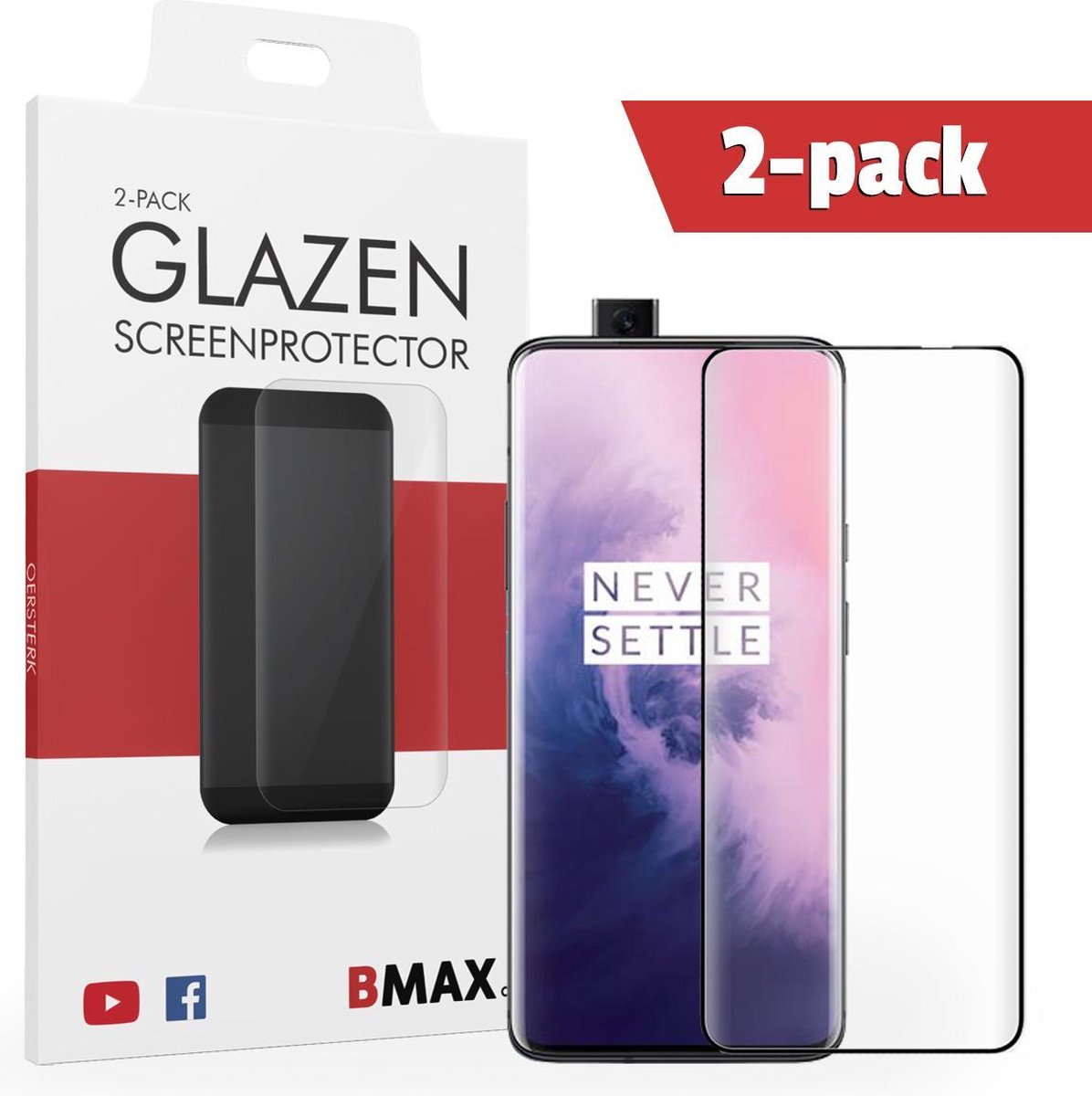 2-pack Bmax Oneplus 7 Pro Screenprotector - Glass - Full Cover 5d - Black