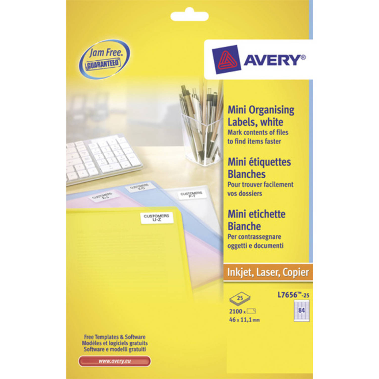 Avery Laseretiket 46x11,1mm 25 Vel 84 Etiketten Per Vel - Wit