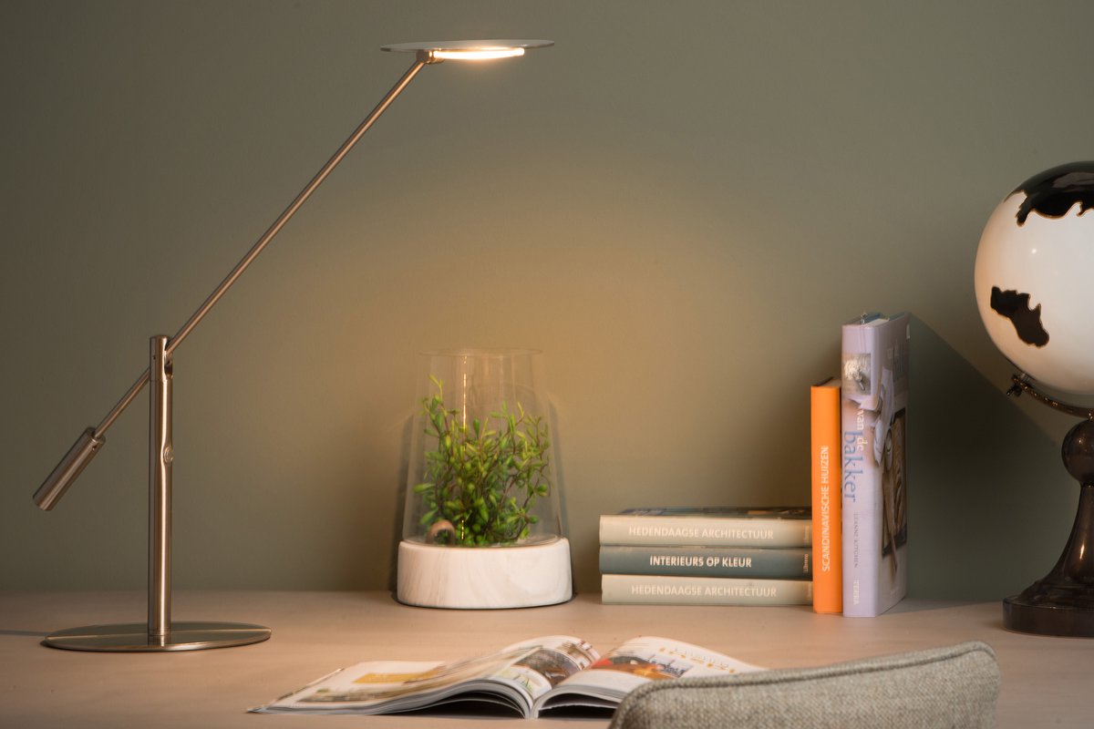 Lucide Anselmo Bureaulamp-mat Ch.-ø25-led Dimb.-9w-3000k - Grijs