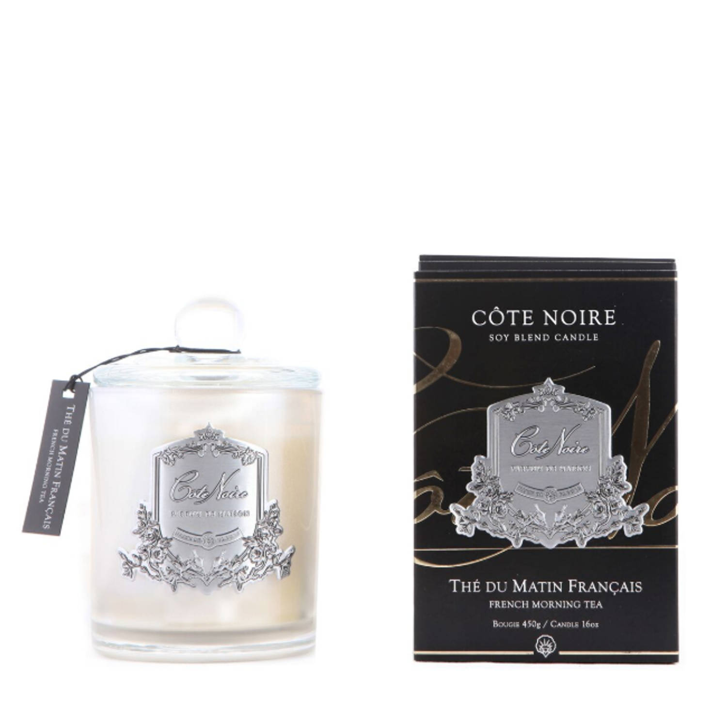 Geurkaars French Morning Tea 185gr Zilver - Cote Noire - Zwart