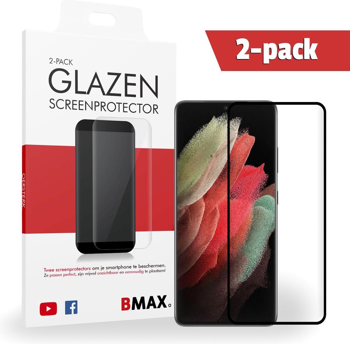 2-pack Bmax Samsung Galaxy S21 Ultra Screenprotector - Glass - Full Cover 5d - Black