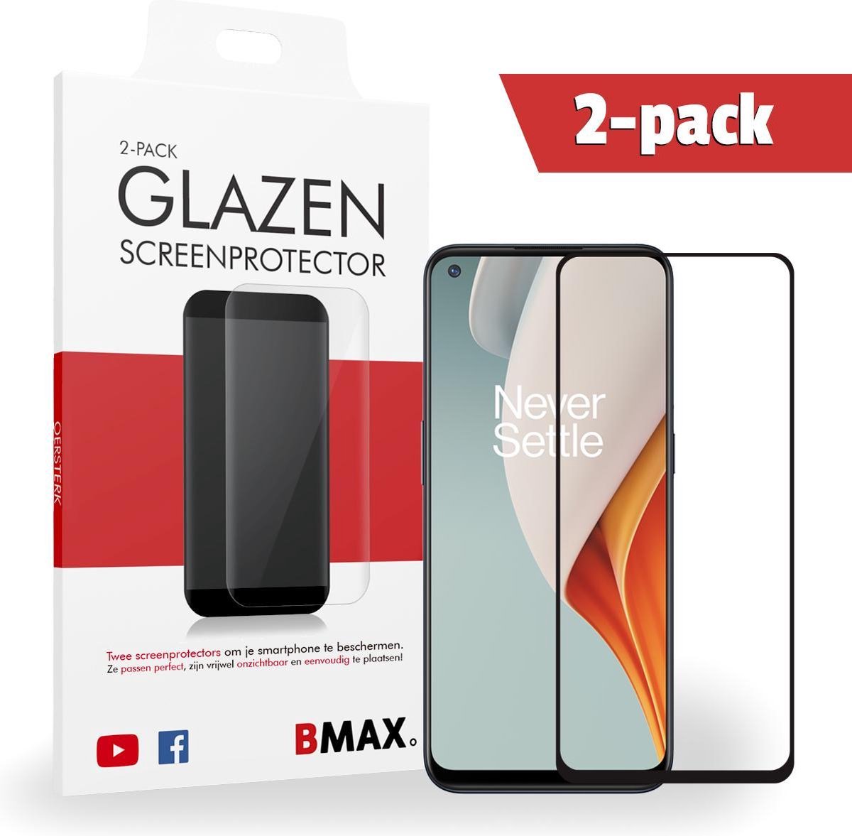 2-pack Bmax Oneplus Nord N100 Screenprotector - Glass - Full Cover 2.5d - Black