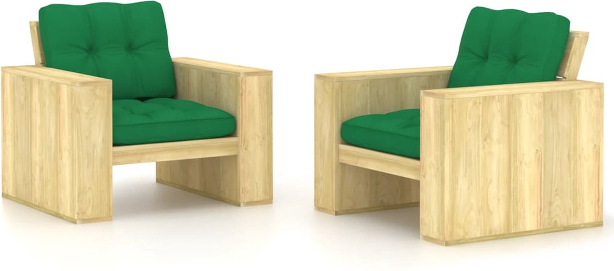 Vidaxl Tuinstoelen 2 St Mete Kussens Geïmpregneerd Grenenhout - Groen