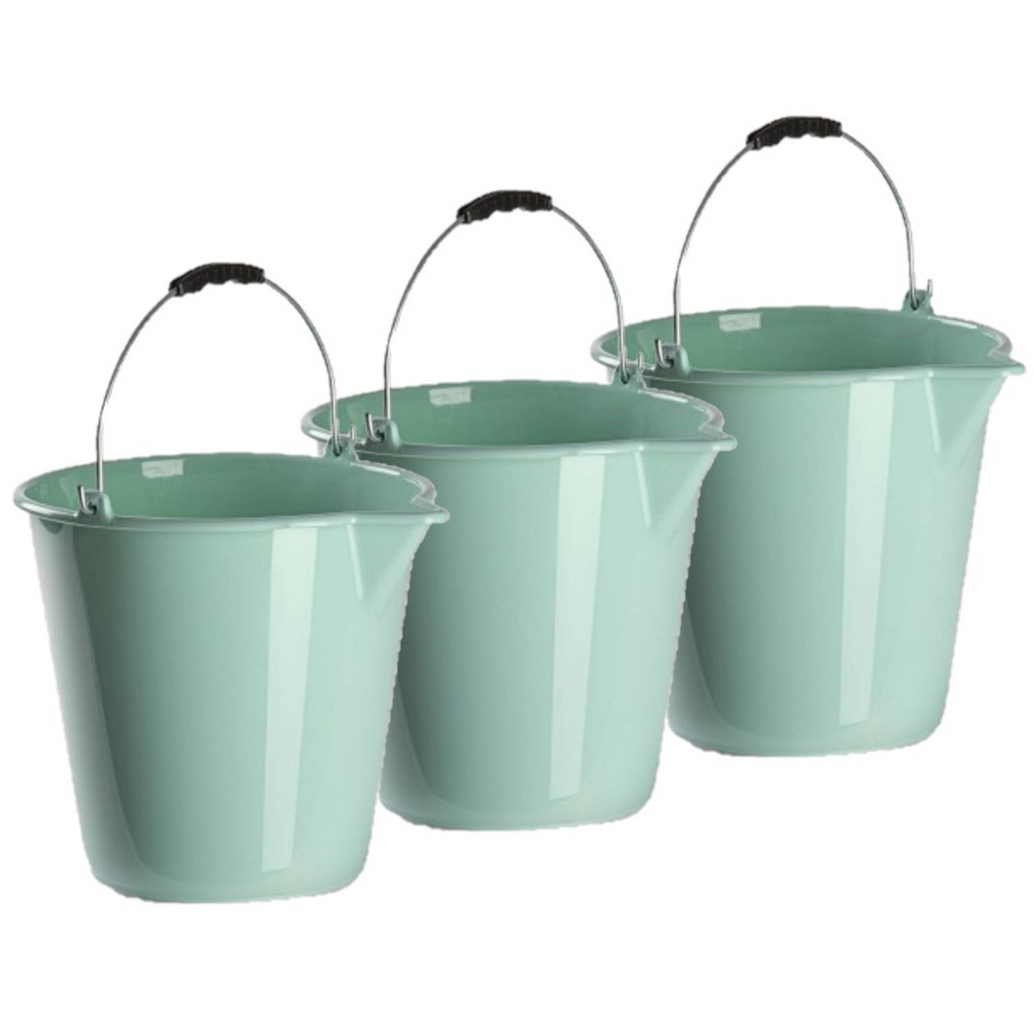 Forte Plastics 3x Stuks Kunststof Emmers Met Schenktuit Mint 12 Liter - Emmers - Groen