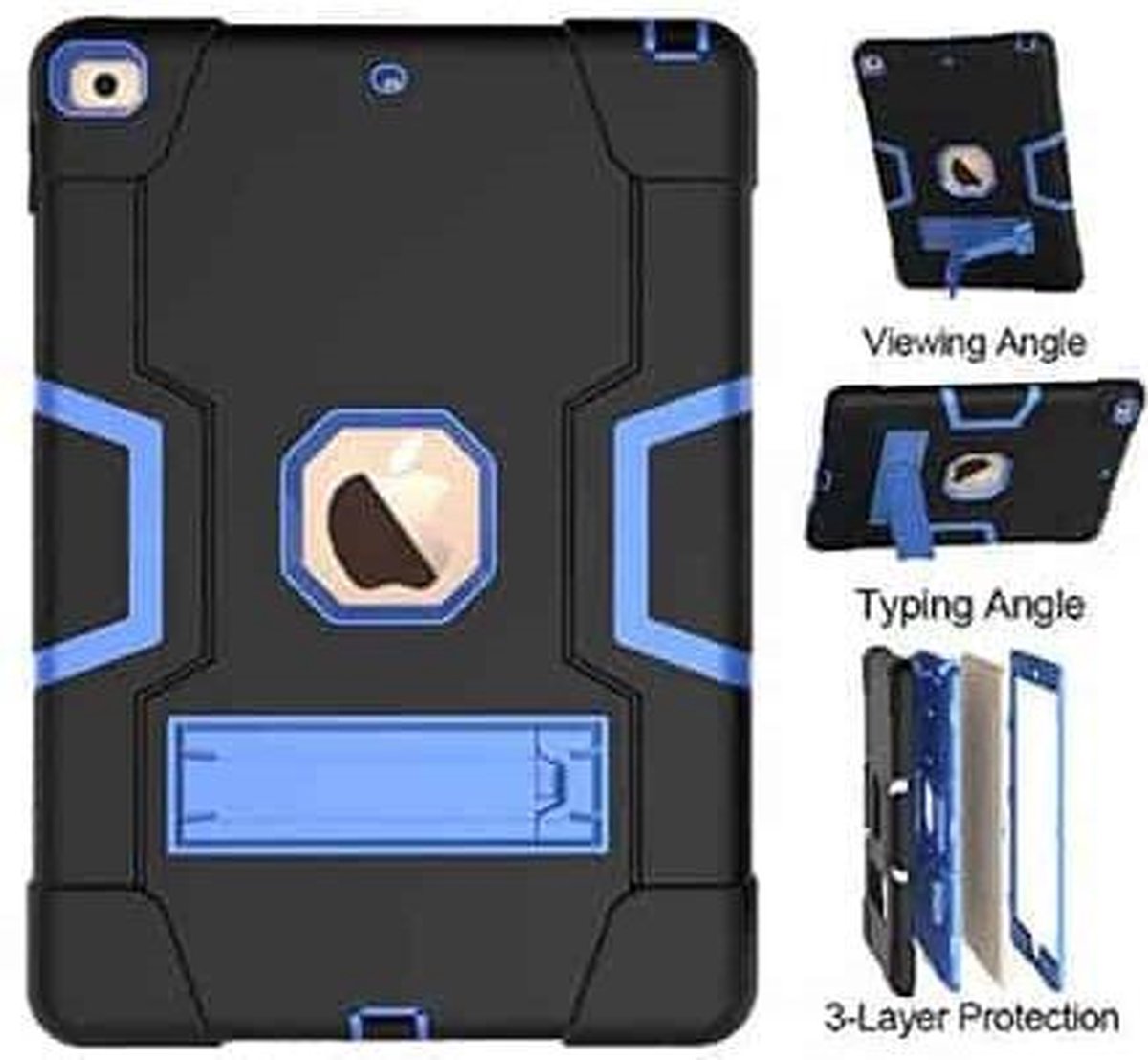 FONU Shock Proof Standcase Hoes iPad 9 2021 / iPad 8 2020 / iPad 7 2019 - 10.2 inch - Lichtblauw - Zwart