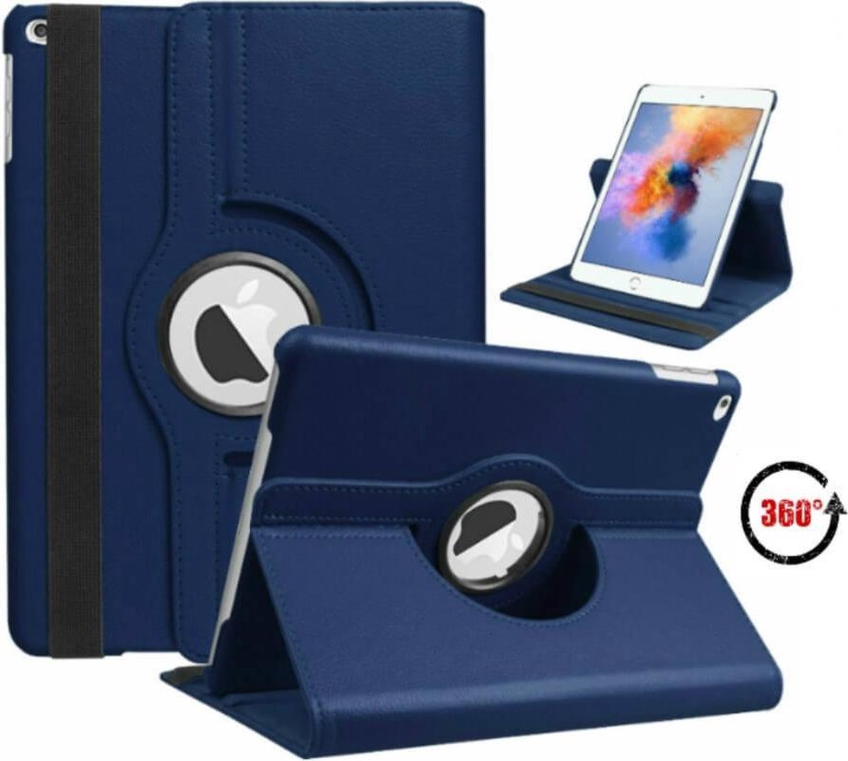 FONU 360 Boekmodel Hoes iPad 9 2021 / iPad 8 2020 / iPad 7 2019 - 10.2 inch - Donker - Draaibaar - Blauw