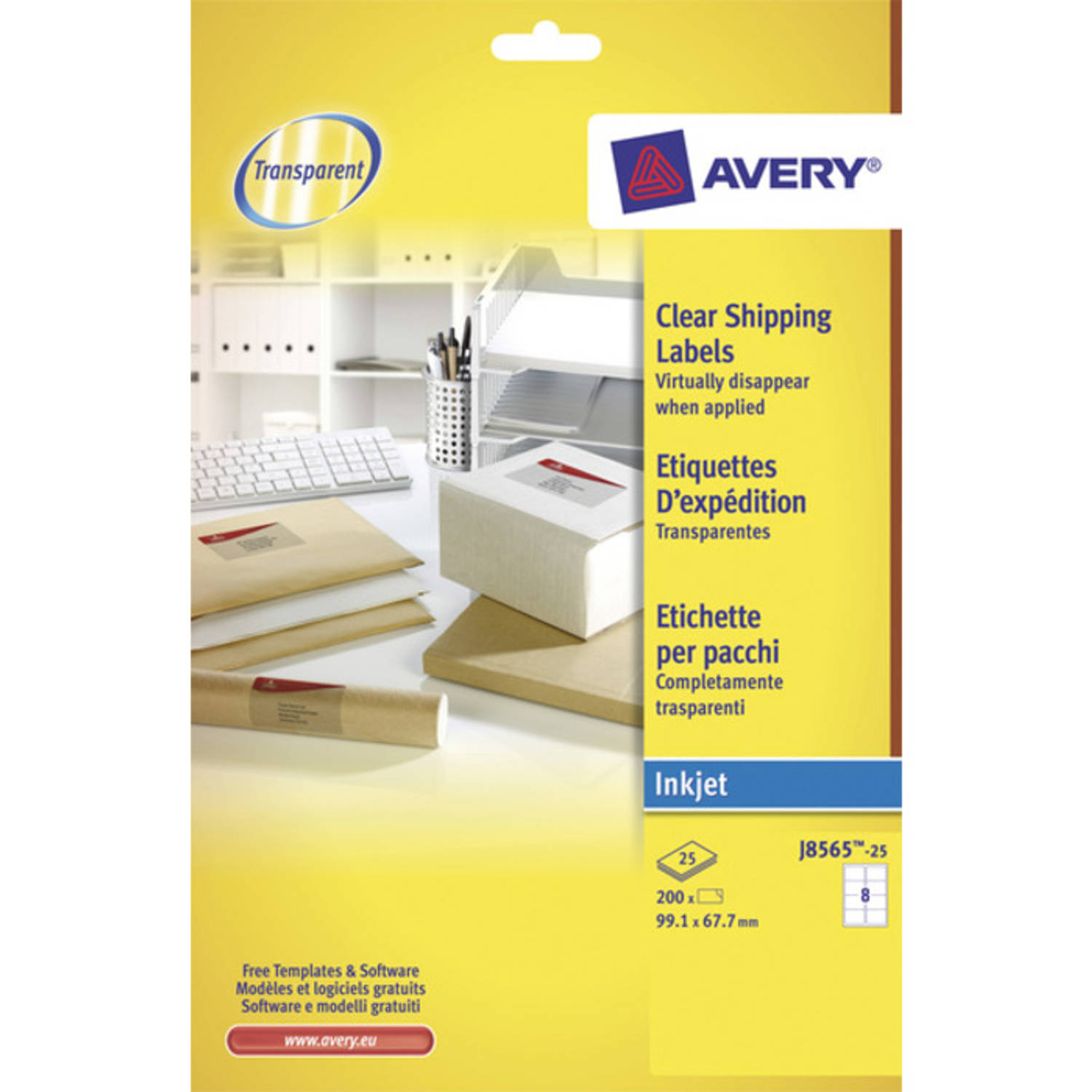 Avery Adresetiket 99,1x67,7mm Transparant 25 Vel 8 Etiketten Per Vel