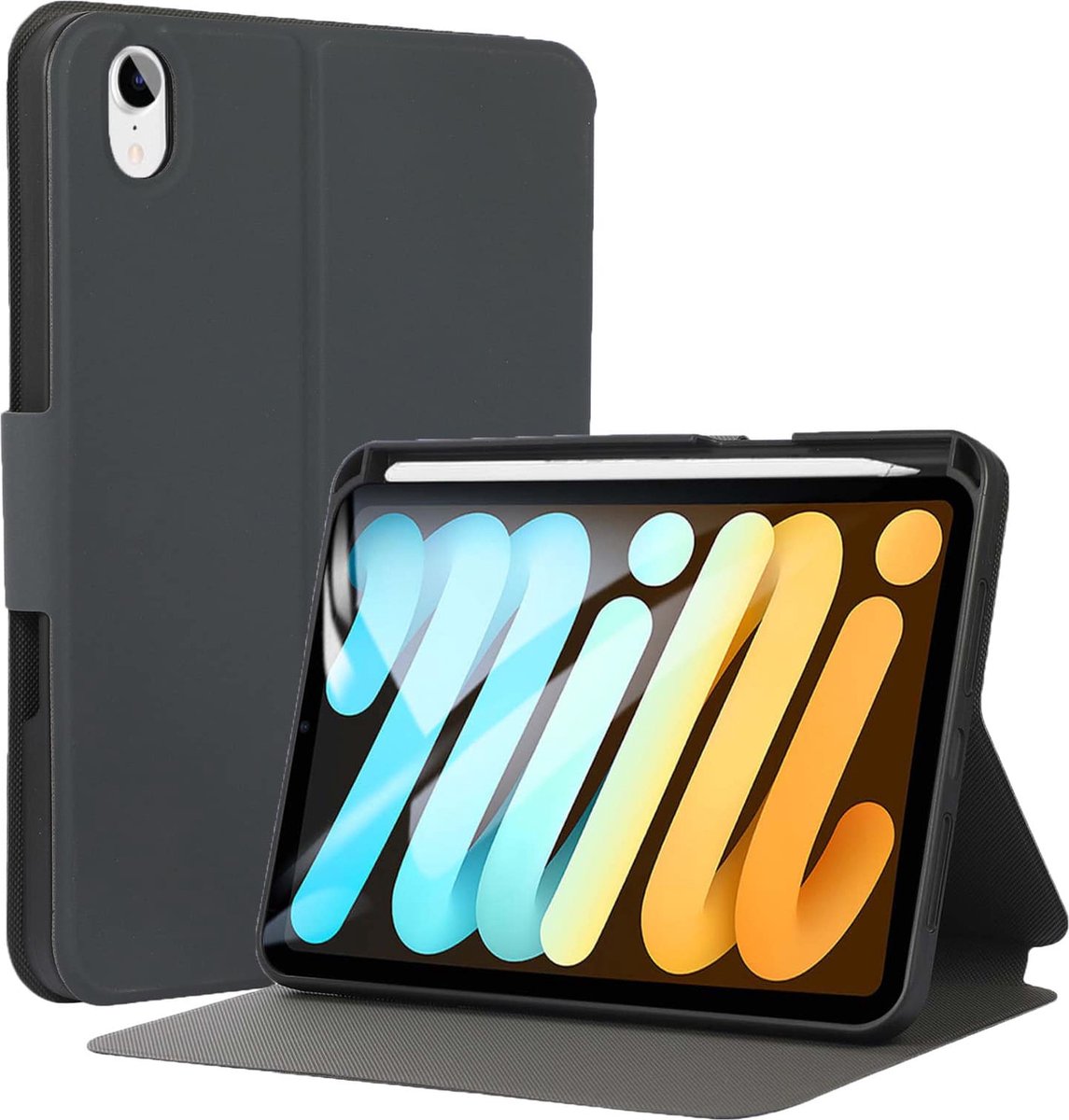 FONU SmartCover Folio Case iPad Mini 6 2021 - 8.3 inch - Pencilhouder - Donker - Grijs