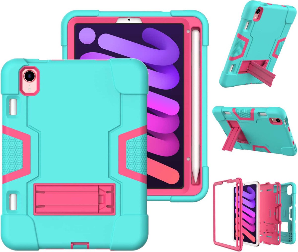 Fonu iPad Mini 6 hoes Shockproof Standcase Aqua - 8.3 inch - Blauw