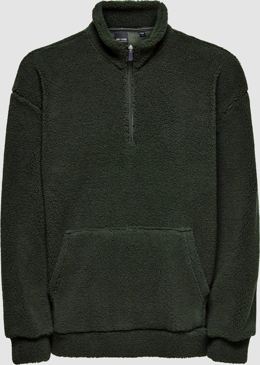 Only & Sons - Sweatshirt van borg met kwart rits in donker - Groen