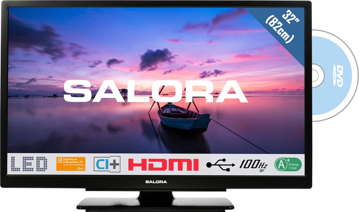 Salora 32HDB6505 HD LED TV met ingebouwde DVD-speler - Zwart
