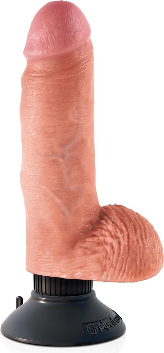 King Cock vibrator met scrotum 18cm - Beige