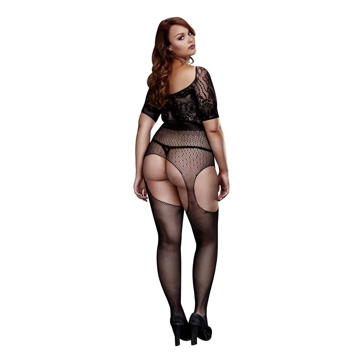 Kruisloze jarretel bodystocking - Zwart