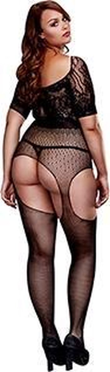 Kruisloze jarretel bodystocking - Zwart
