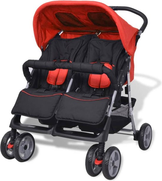 Vidaxl Tweelingkinderwagen Staal En - Rood