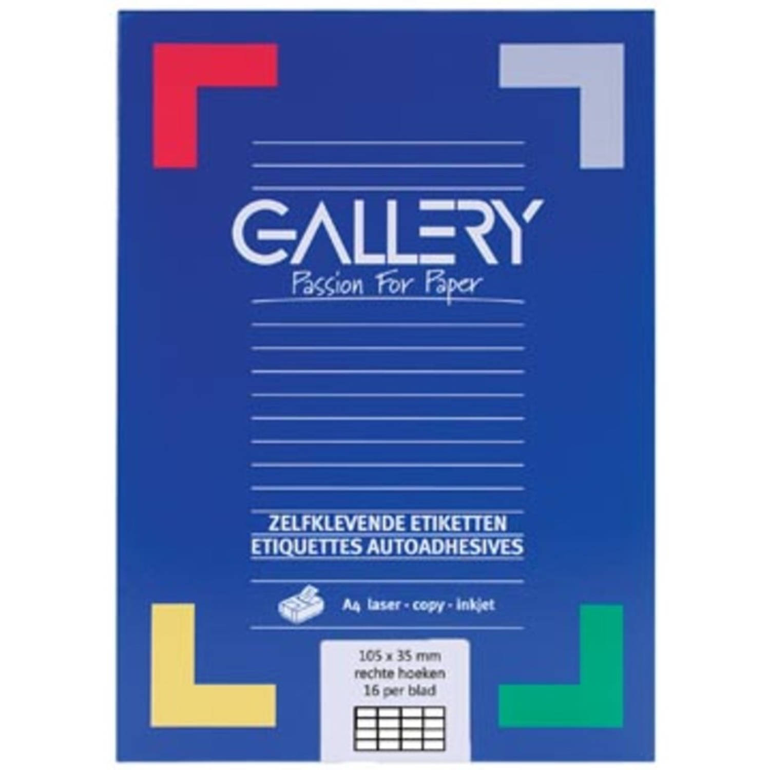 Galleryte Etiketten Ft 105 X 35 Mm (B X H),Rechte Hoeken, Doos Van 1.600 Etiketten - Wit