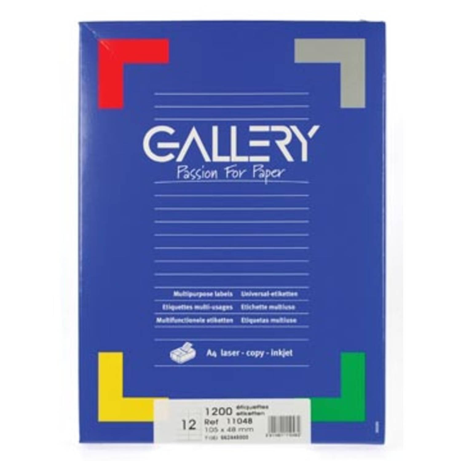 Galleryte Etiketten Ft 105 X 48 Mm (B X H),Rechte Hoeken, Doos Van 1.200 Etiketten - Wit