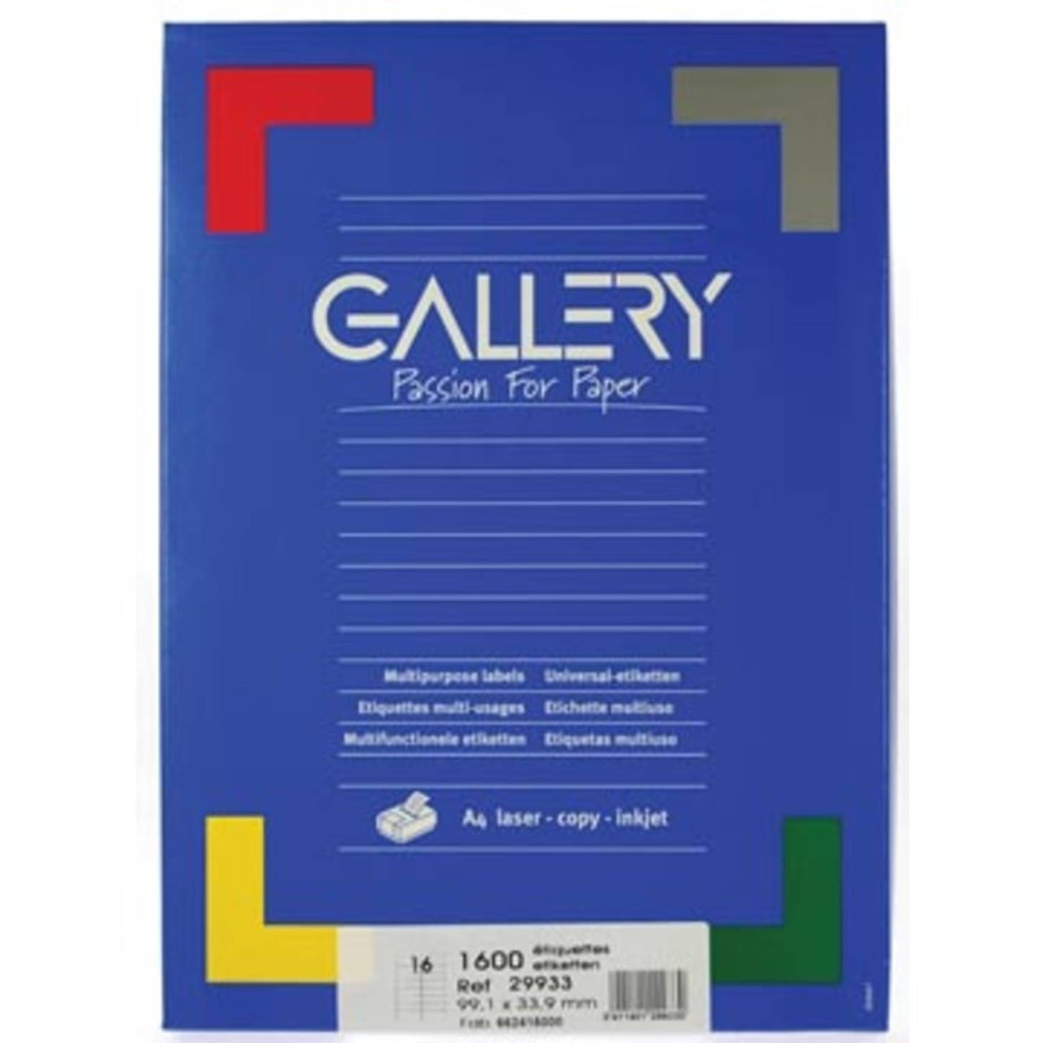 Galleryte Etiketten Ft 99,1 X 33,9 Mm (B X H),Ronde Hoeken, Doos Van 1.600 Etiketten - Wit