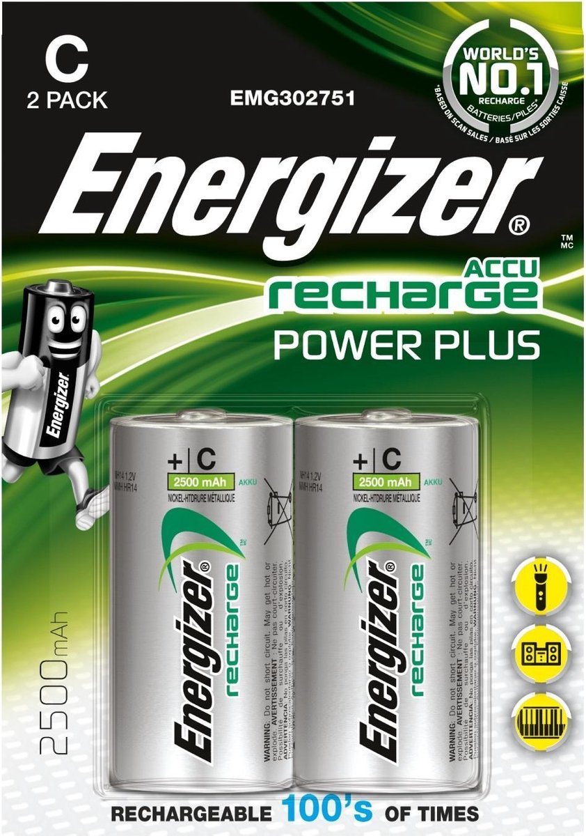 Energizer Herlaadbare Batterijen Power Plus C, Blister Van 2 Stuks