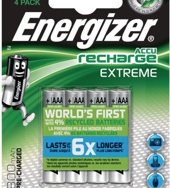 Energizer Herlaadbare Batterijen Extreme Aaa, Blister Van 4 Stuks