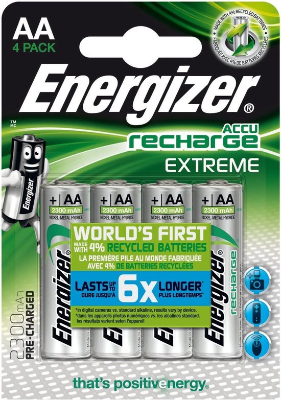 Energizer Herlaadbare Batterijen Extreme Aa, Blister Van 4 Stuks