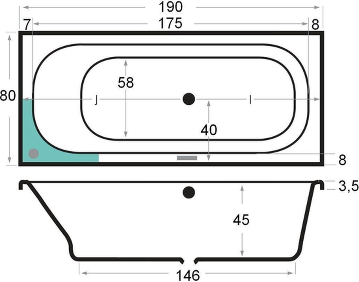 Xenz Aruba bad 190x80cm glanzend wit