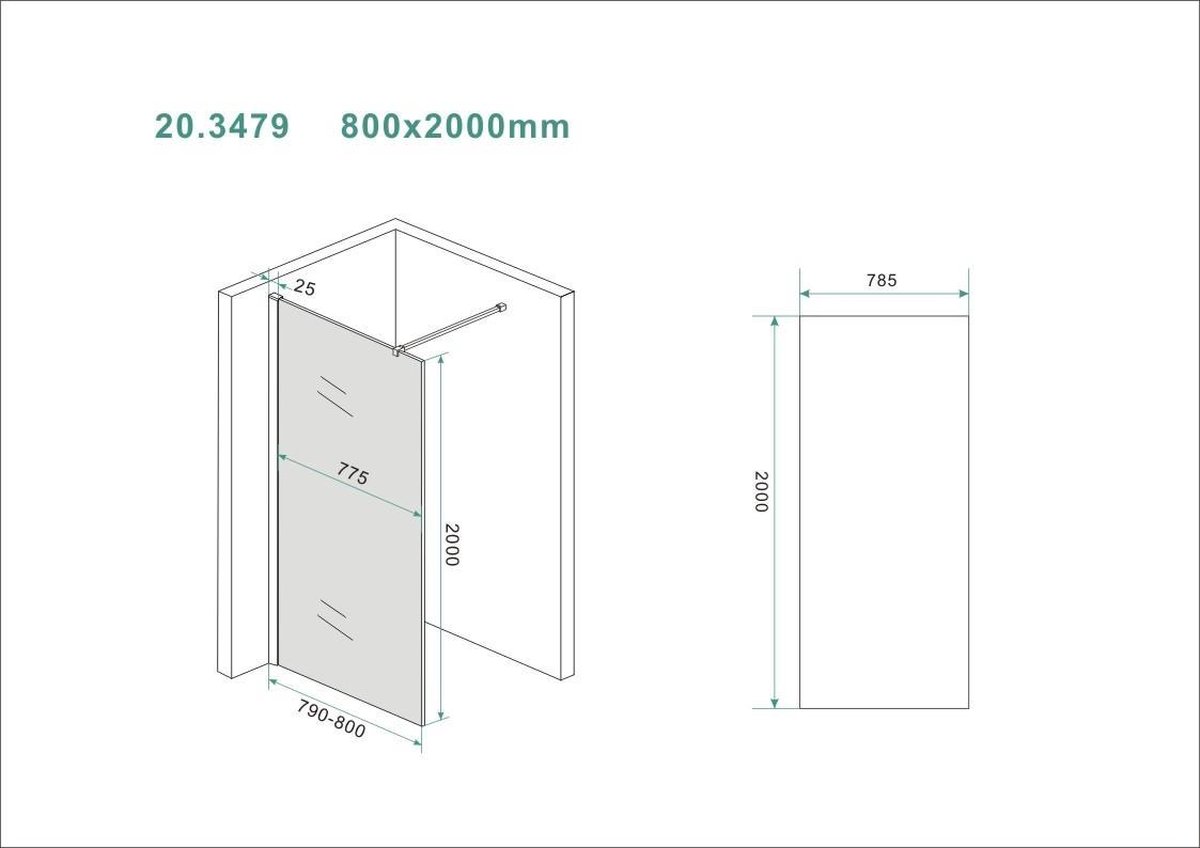 Wiesbaden Slim glasplaat ged.matglas 80x200cm 8mm nano - Zwart