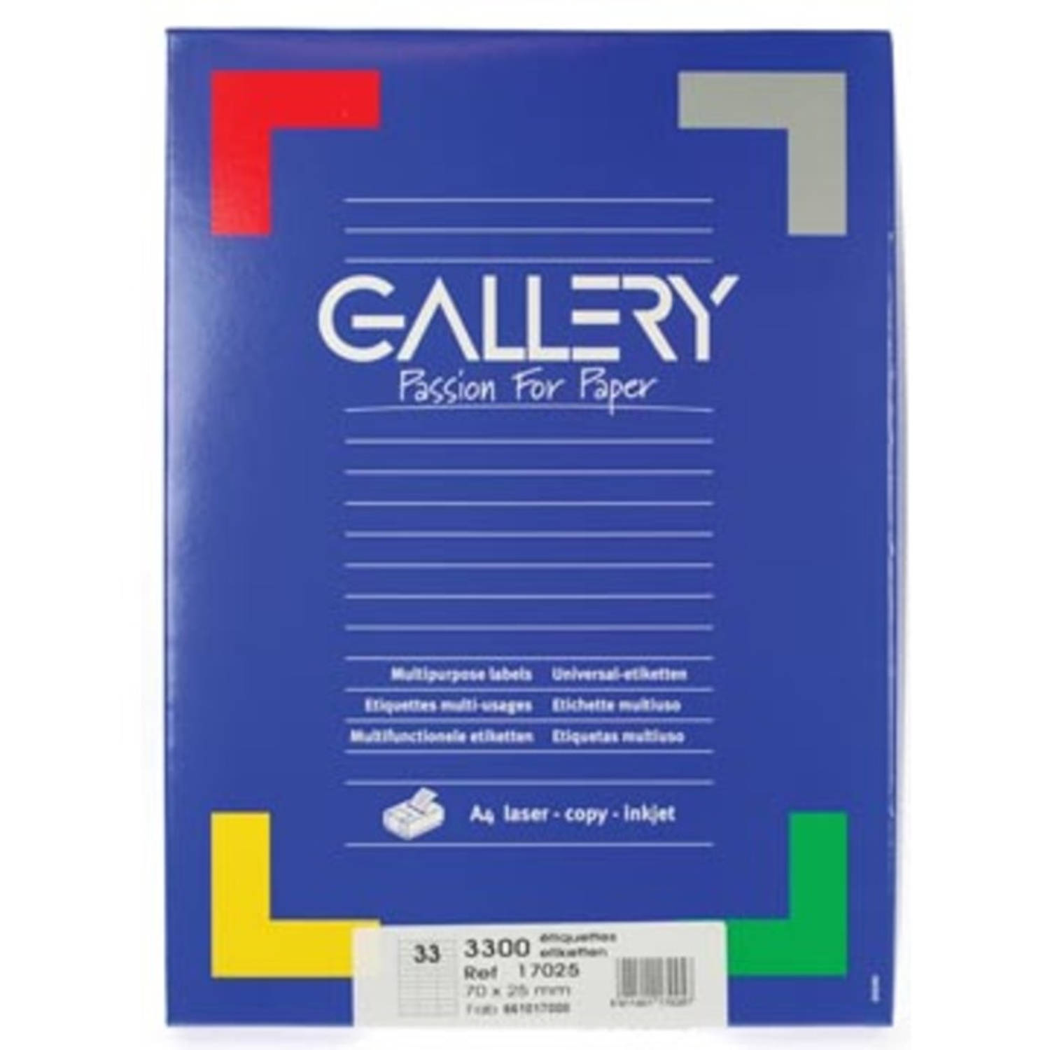 Galleryte Etiketten Ft 70 X 25 Mm (B X H),Rechte Hoeken, Doos Van 3.300 Etiketten - Wit