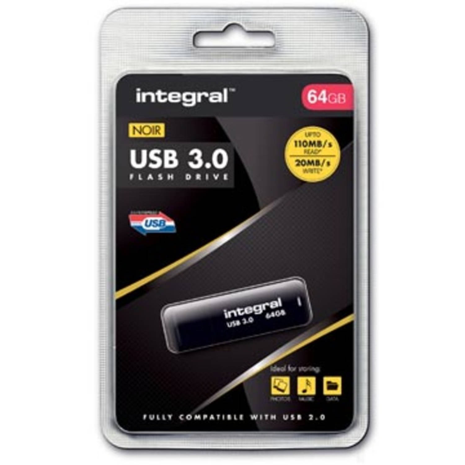 Integral Usb Stick 3.0, 64 Gb, - Zwart