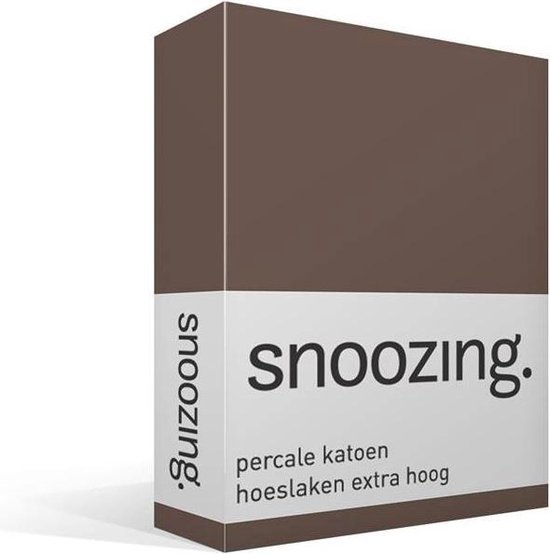 Snoozing - Hoeslaken - Percale Katoen - Extra Hoog - 160x200 - Taupe - Bruin