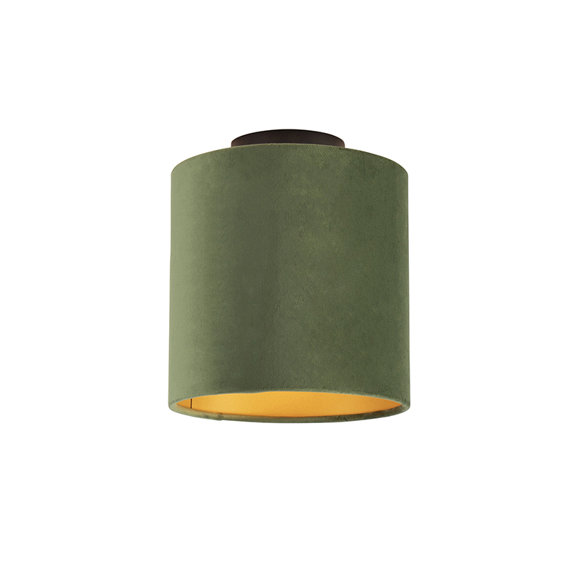 QAZQA Plafondlamp met velours kap met goud 20 cm - Combi zwart - Groen