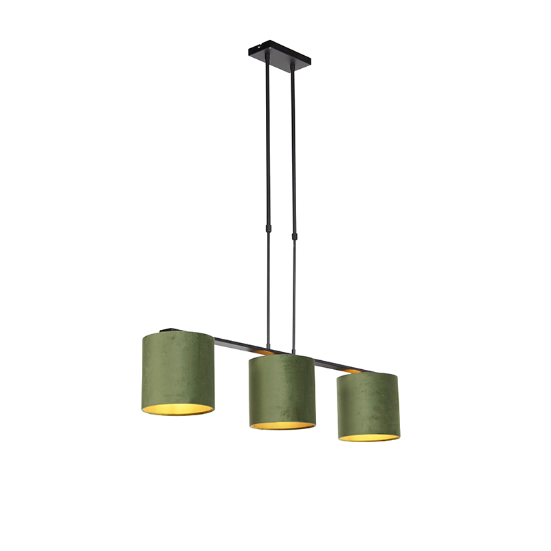 QAZQA Hanglamp met velours kappen met goud 20cm - Combi 3 Deluxe - Groen