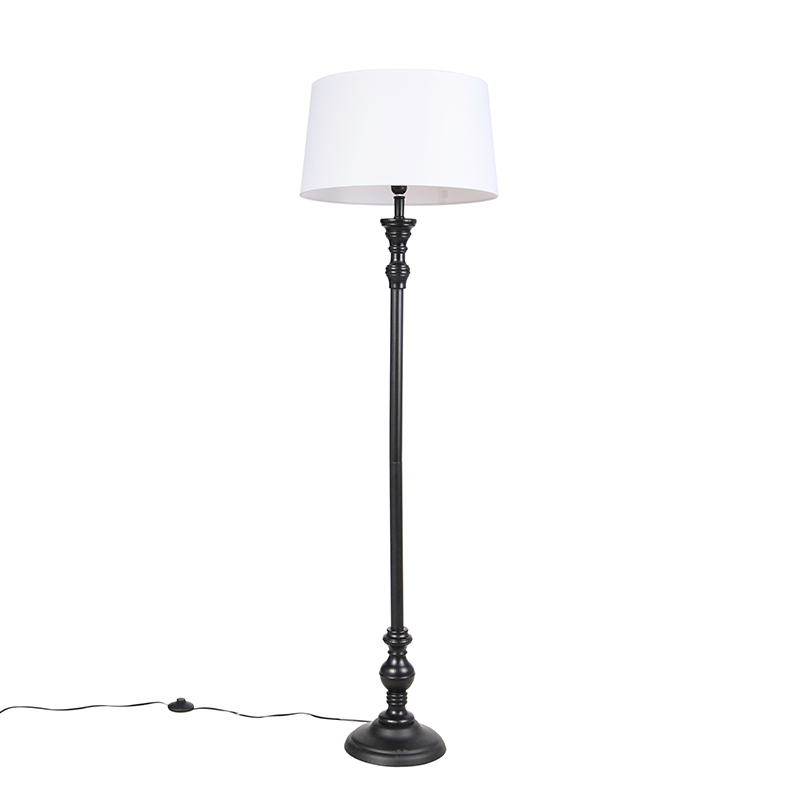 QAZQA Vloerlamp zwart met linnen kap wit 45cm - Classico