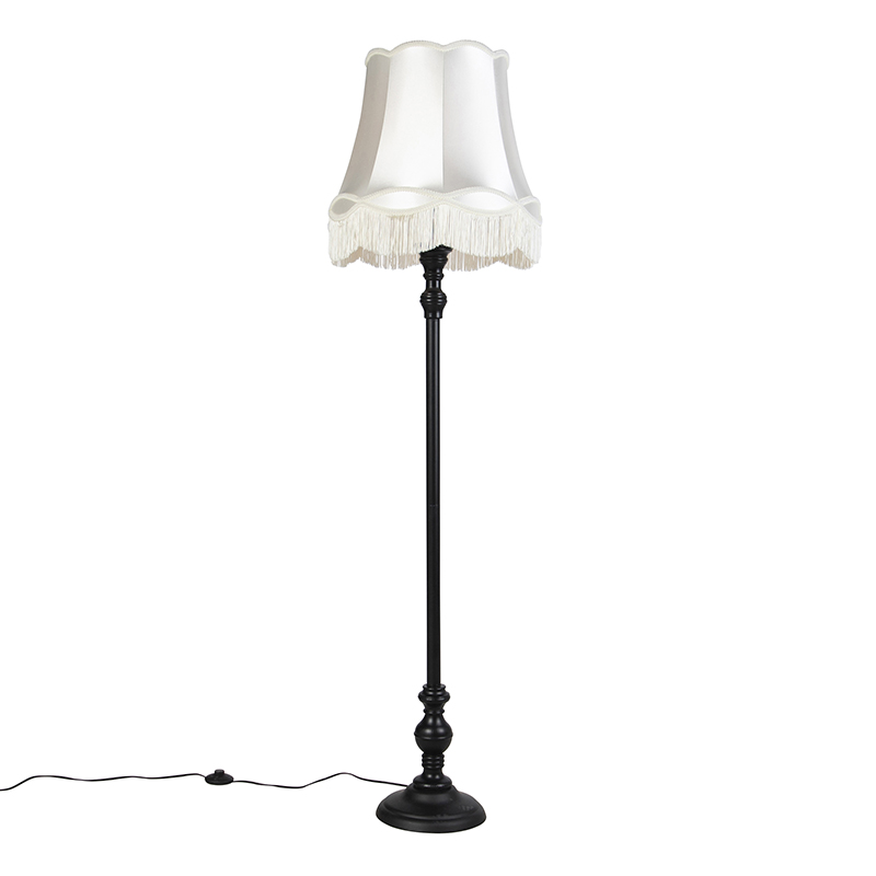 QAZQA Vloerlamp zwart met Granny kap creme - Classico